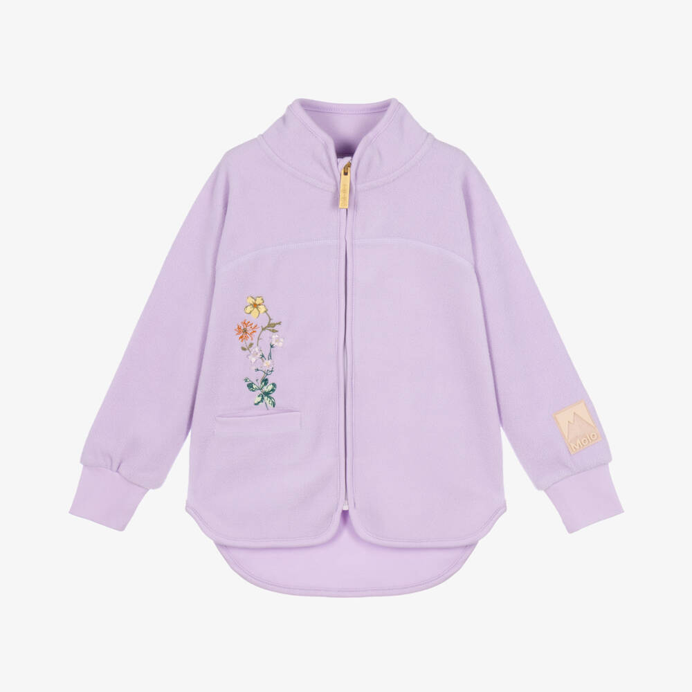 Molo-Girls Lilac Purple Embroidered Zip Up Top | Childrensalon