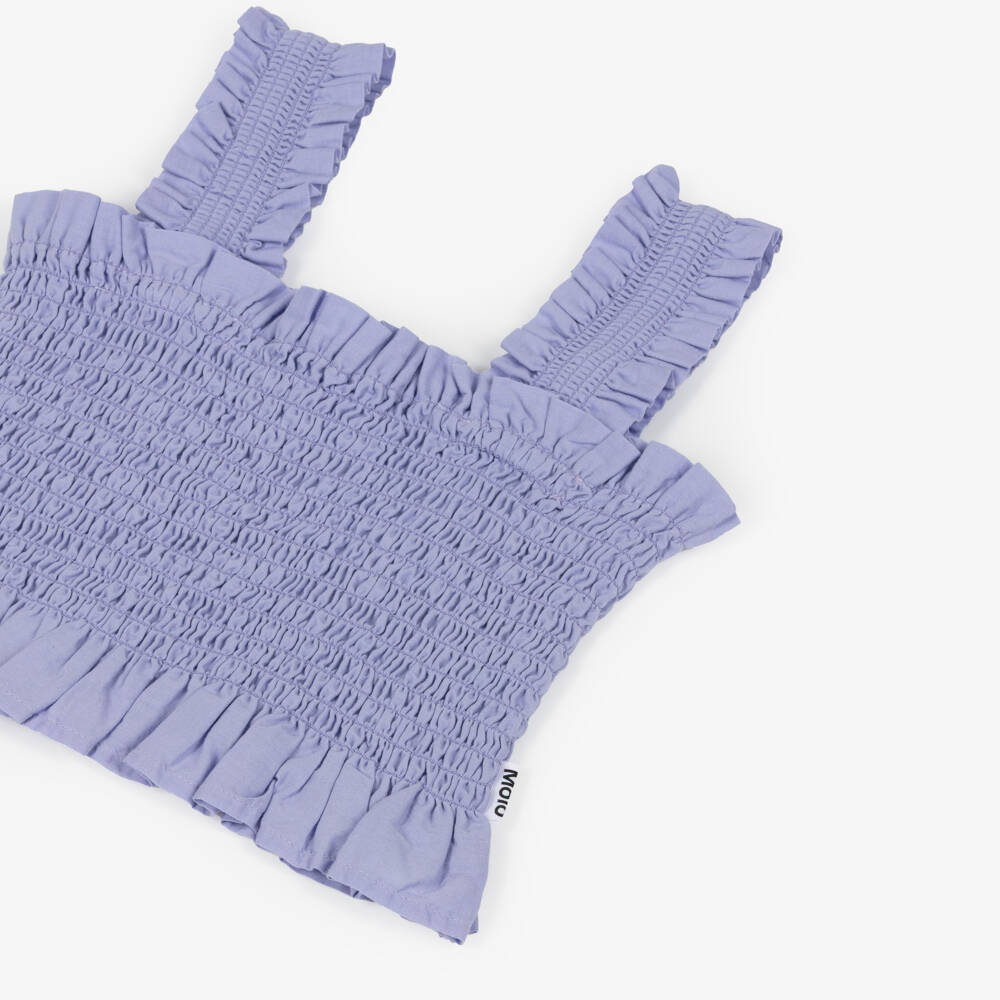 Molo-Girls Lilac Purple Shirred Cotton Sleeveless Top | Childrensalon