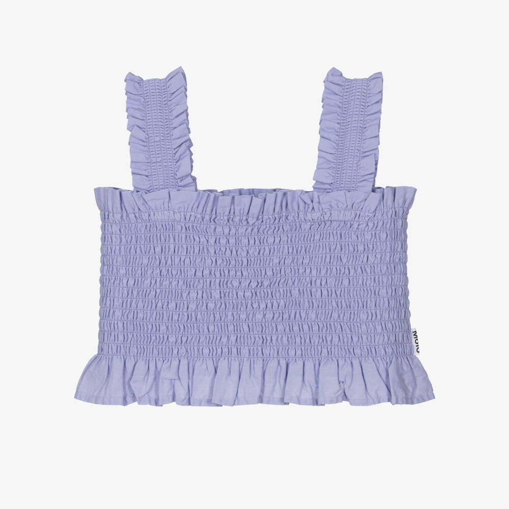 Molo-Girls Lilac Purple Shirred Cotton Sleeveless Top | Childrensalon