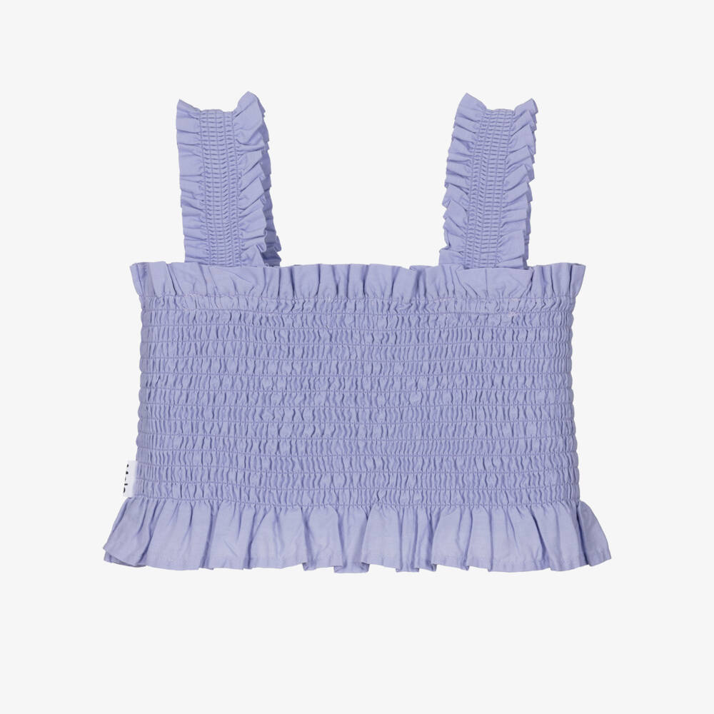 Molo-Girls Lilac Purple Shirred Cotton Sleeveless Top | Childrensalon
