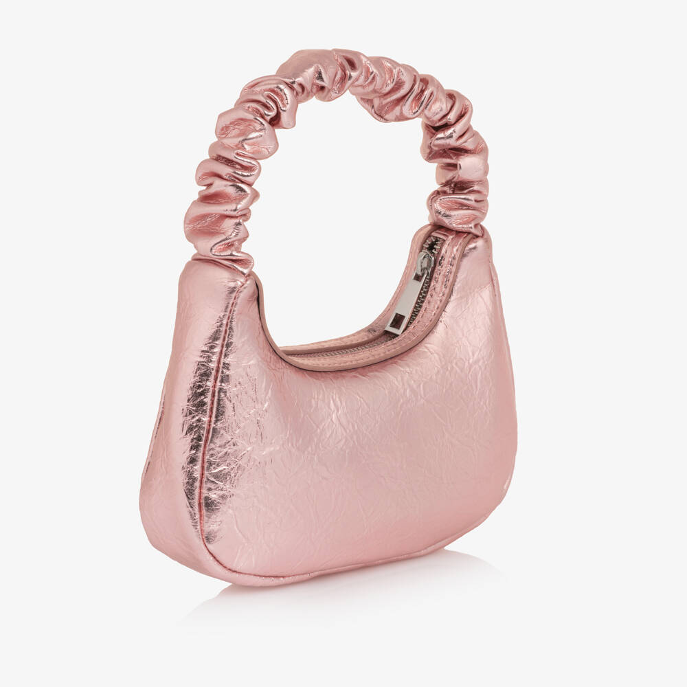 Molo-Girls Metallic Pink Faux Leather Handbag (20cm) | Childrensalon