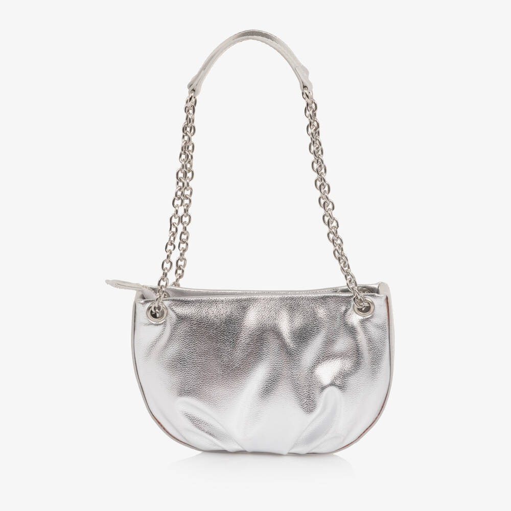 Molo-Girls Metallic Silver Faux Leather Bag (21cm) | Childrensalon