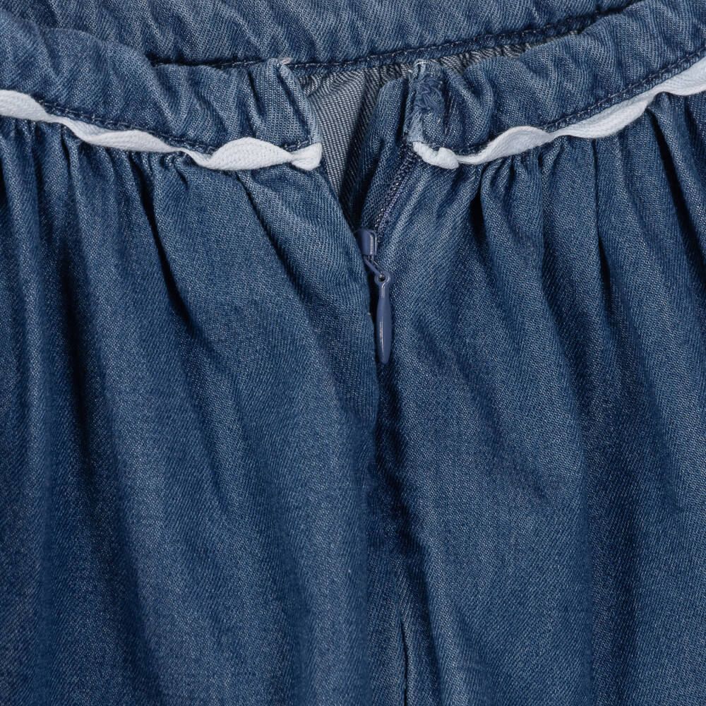Molo-Girls Mid Blue Chambray Skirt with Scalloped Trims | Childrensalon