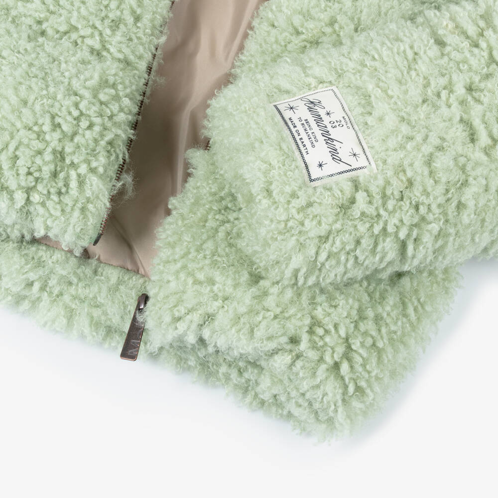 Molo-Girls Mint Green Fluffy Faux Fur Jacket | Childrensalon