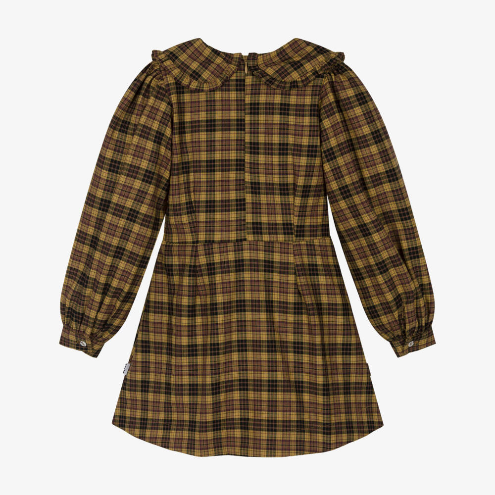 Molo-Girls Mustard Yellow Tartan Check Dress | Childrensalon