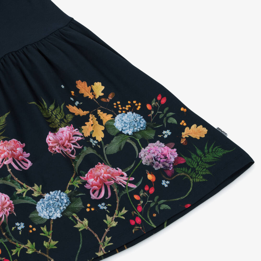 Molo-Girls Navy Blue Cotton Jersey Floral Dress | Childrensalon