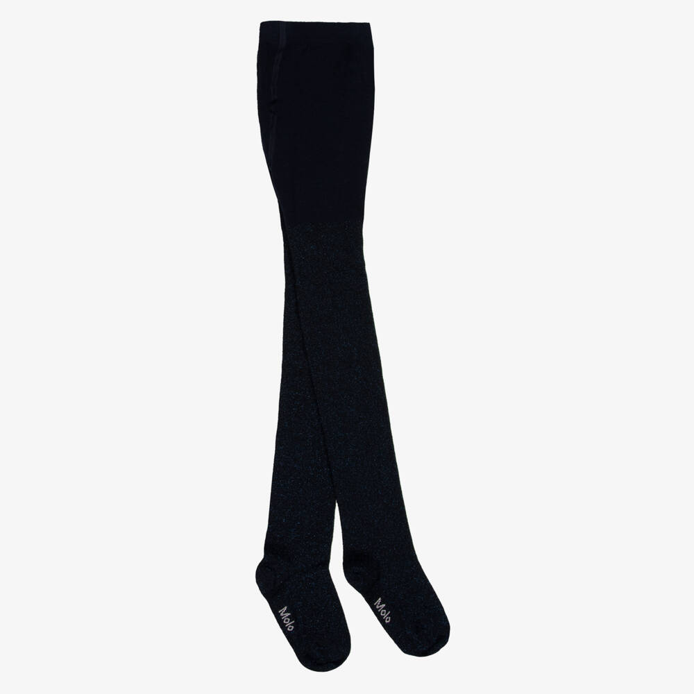 Molo-Girls Navy Blue Glitter Knitted Tights | Childrensalon