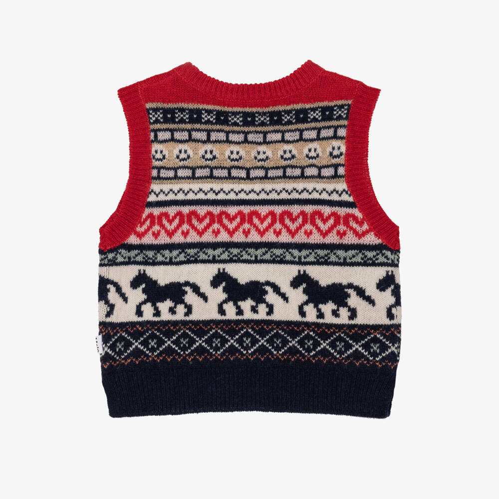 Molo-Girls Navy Blue & Red Wool Horse & Heart Slipover | Childrensalon
