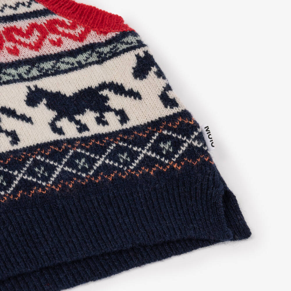 Molo-Girls Navy Blue & Red Wool Horse & Heart Slipover | Childrensalon