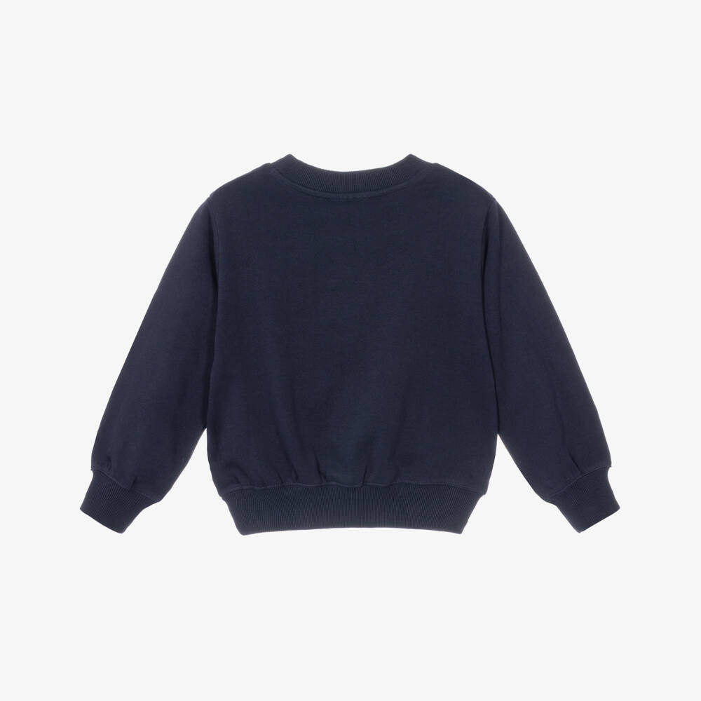 Molo-Girls Navy Blue Sweatshirt with Embroidered Flowers | Childrensalon