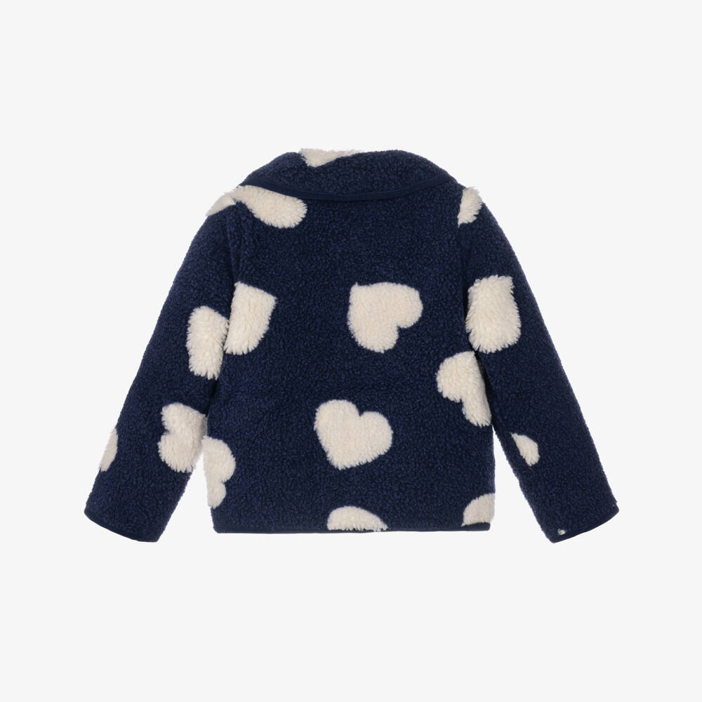 Molo-Girls Navy & White Heart Patterned Sherpa Jacket | Childrensalon