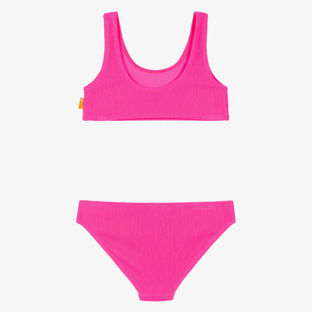 Molo-Girls Neon Pink Crinkle Bikini (UPF50+) | Childrensalon