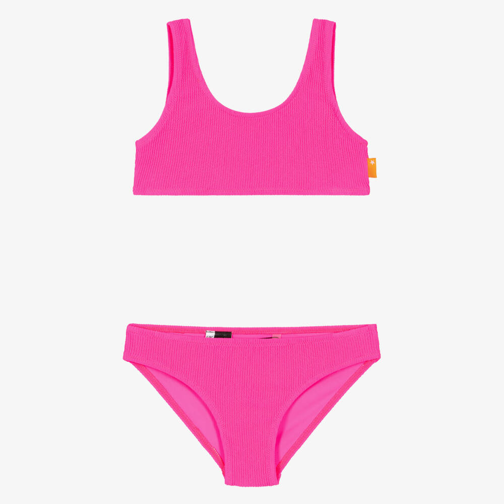 Molo-Girls Neon Pink Crinkle Bikini (UPF50+) | Childrensalon