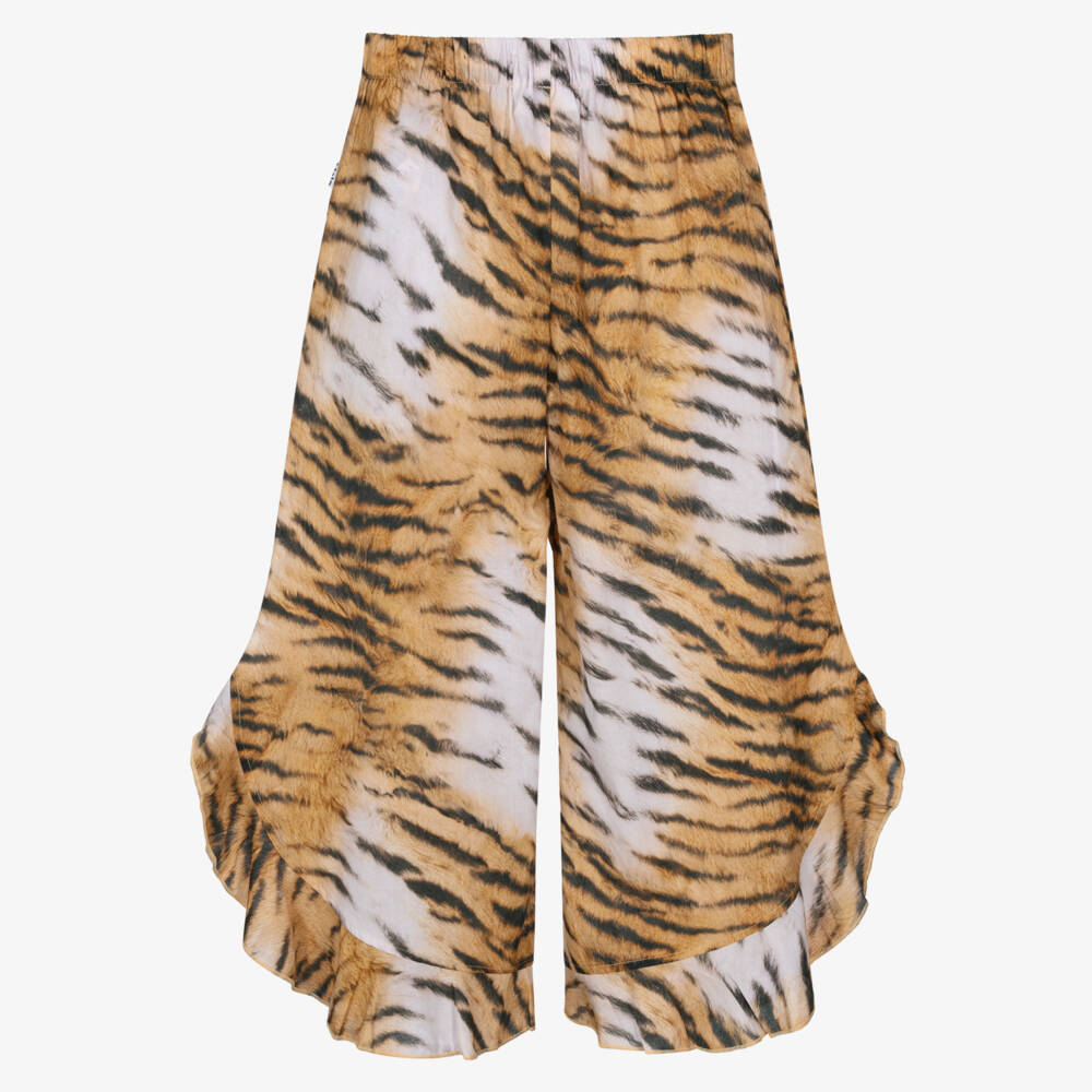 Molo-Girls Orange & Black Tiger Print Beach Trousers | Childrensalon