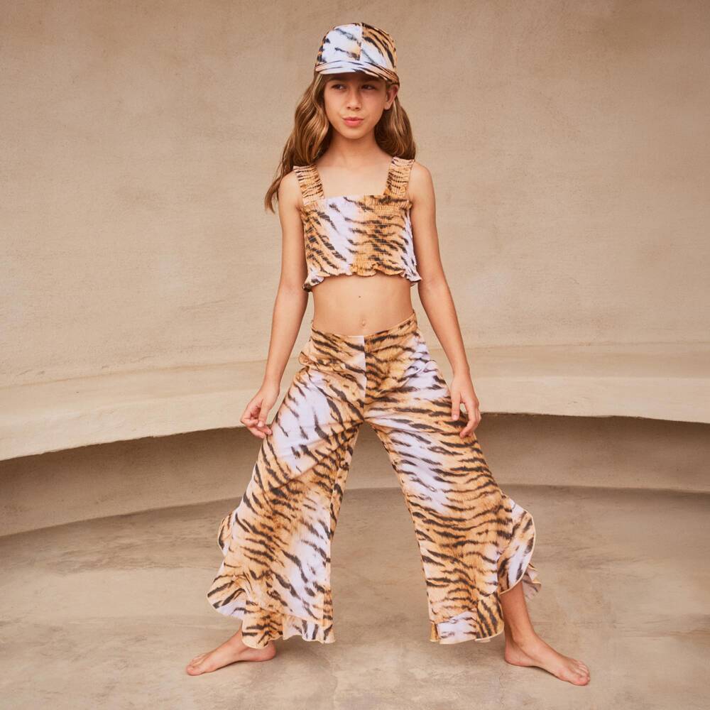 Molo-Girls Orange & Black Tiger Print Beach Trousers | Childrensalon