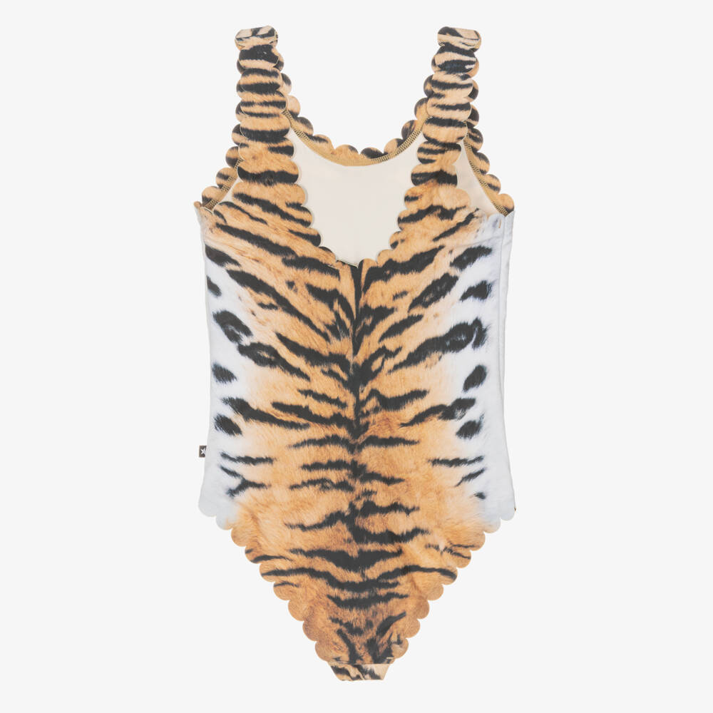 Molo-Girls Orange & Black Tiger Print Swimsuit (UPF50+) | Childrensalon