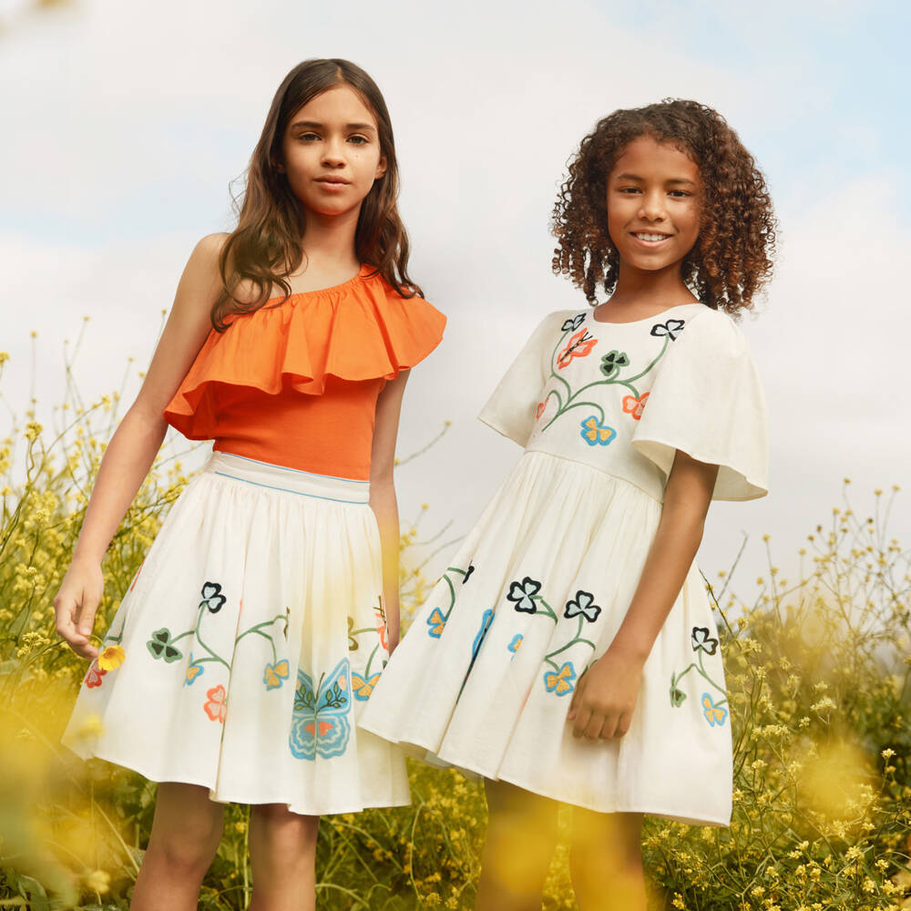 Molo-Girls Orange Organic Cotton One Shoulder Top | Childrensalon