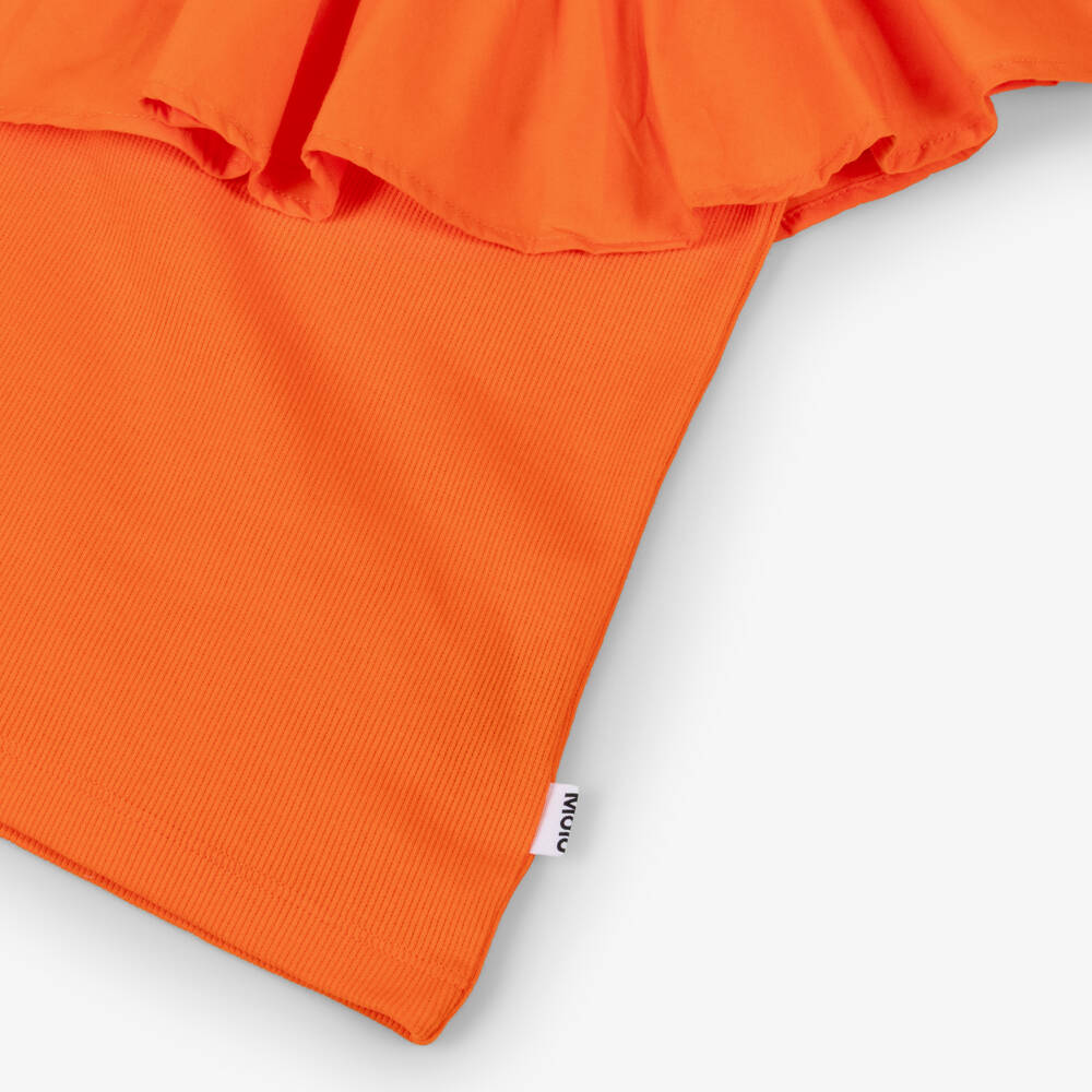 Molo-Girls Orange Organic Cotton One Shoulder Top | Childrensalon