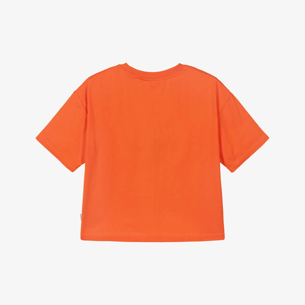 Molo-Girls Orange Organic Cotton Sequin Butterfly T-Shirt | Childrensalon