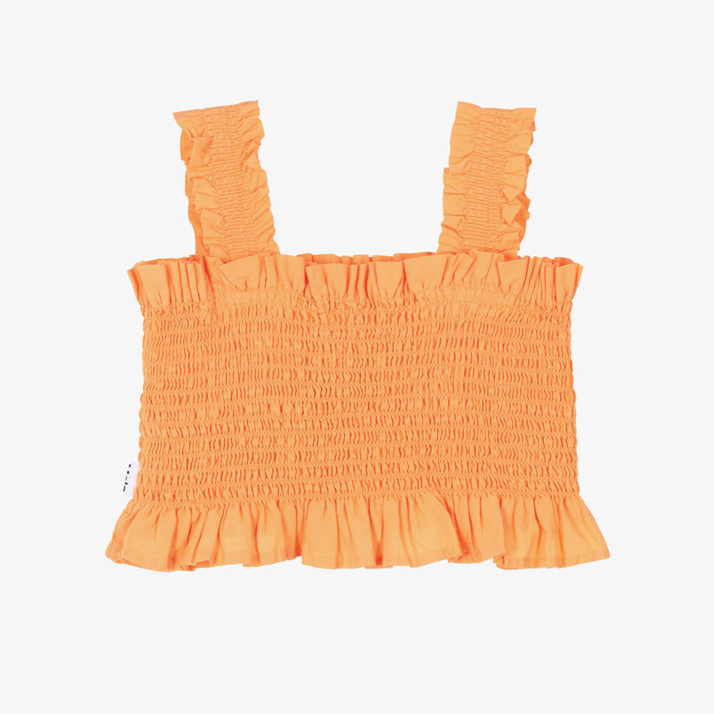 Molo-Girls Orange Shirred Cotton Sleeveless Top | Childrensalon