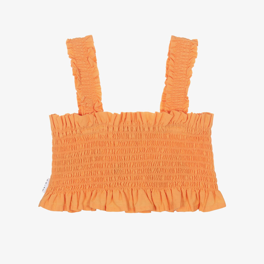Molo-Girls Orange Shirred Cotton Sleeveless Top | Childrensalon
