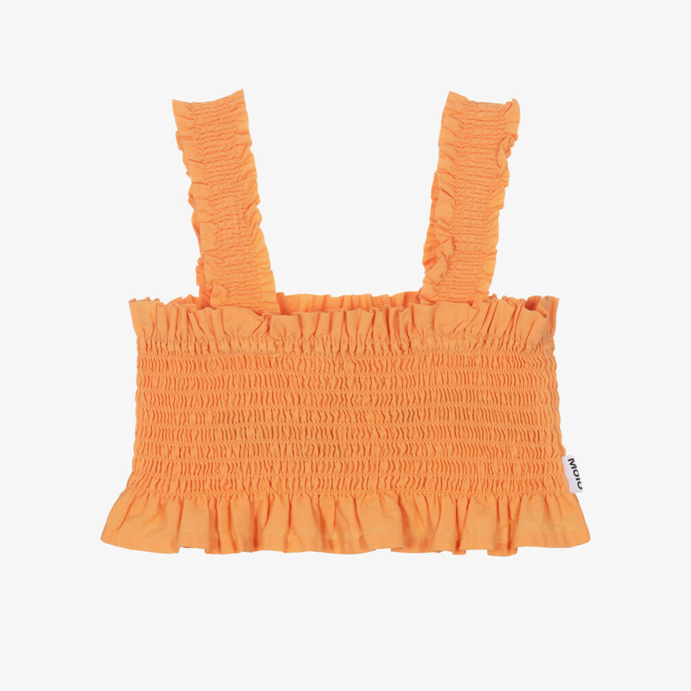 Molo-Girls Orange Shirred Cotton Sleeveless Top | Childrensalon