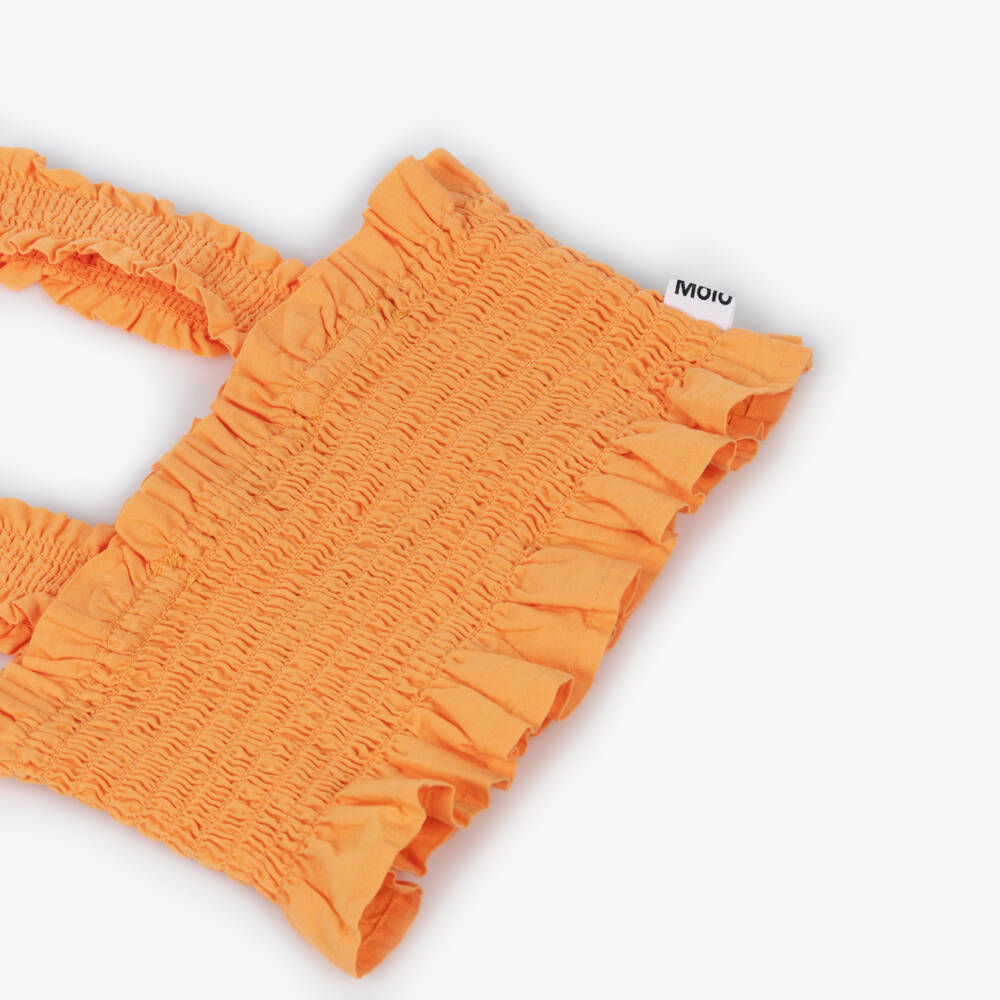 Molo-Girls Orange Shirred Cotton Sleeveless Top | Childrensalon