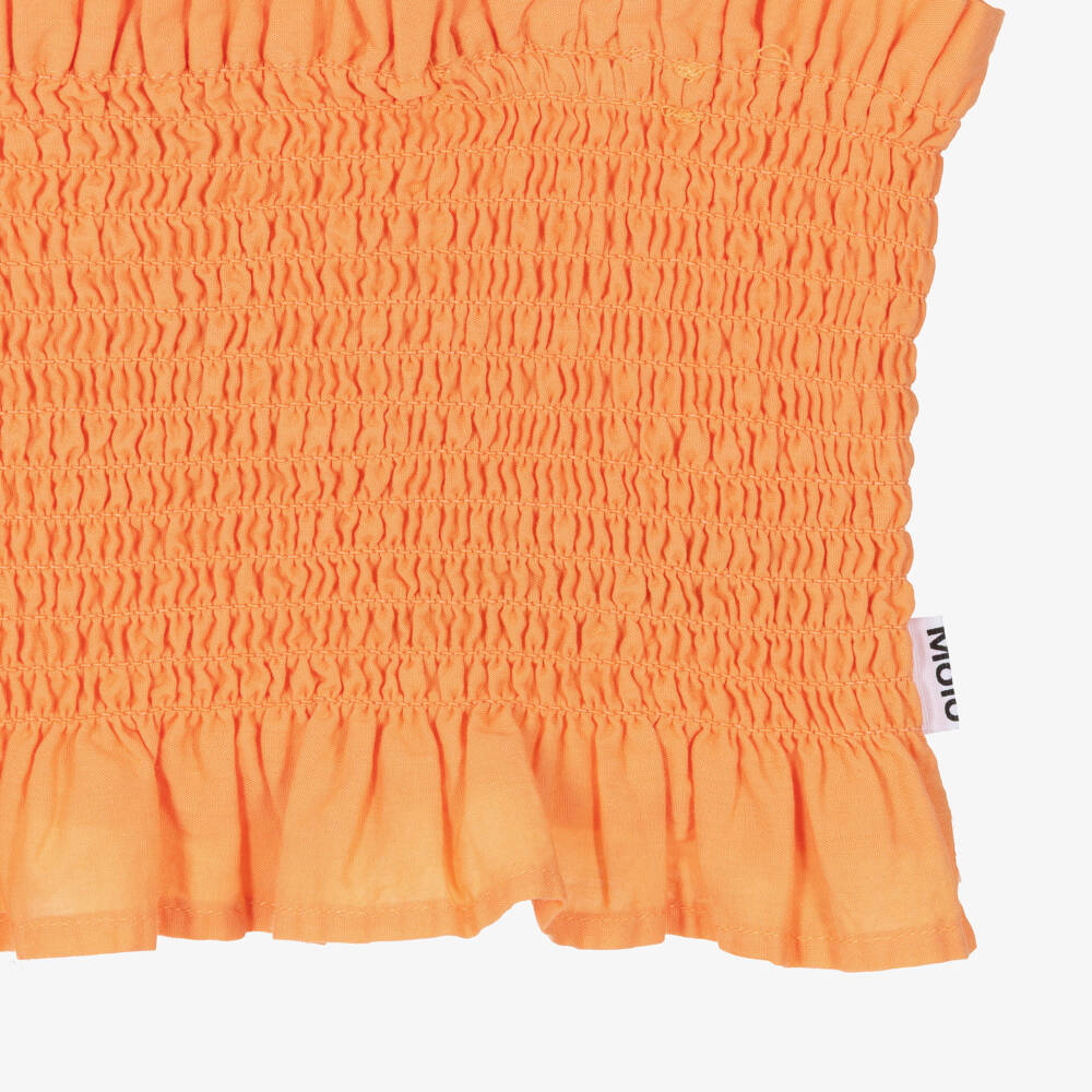 Molo-Girls Orange Shirred Cotton Sleeveless Top | Childrensalon