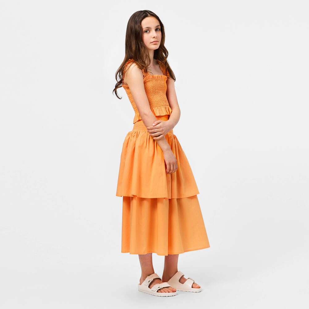 Molo-Girls Orange Tiered Cotton Skirt | Childrensalon