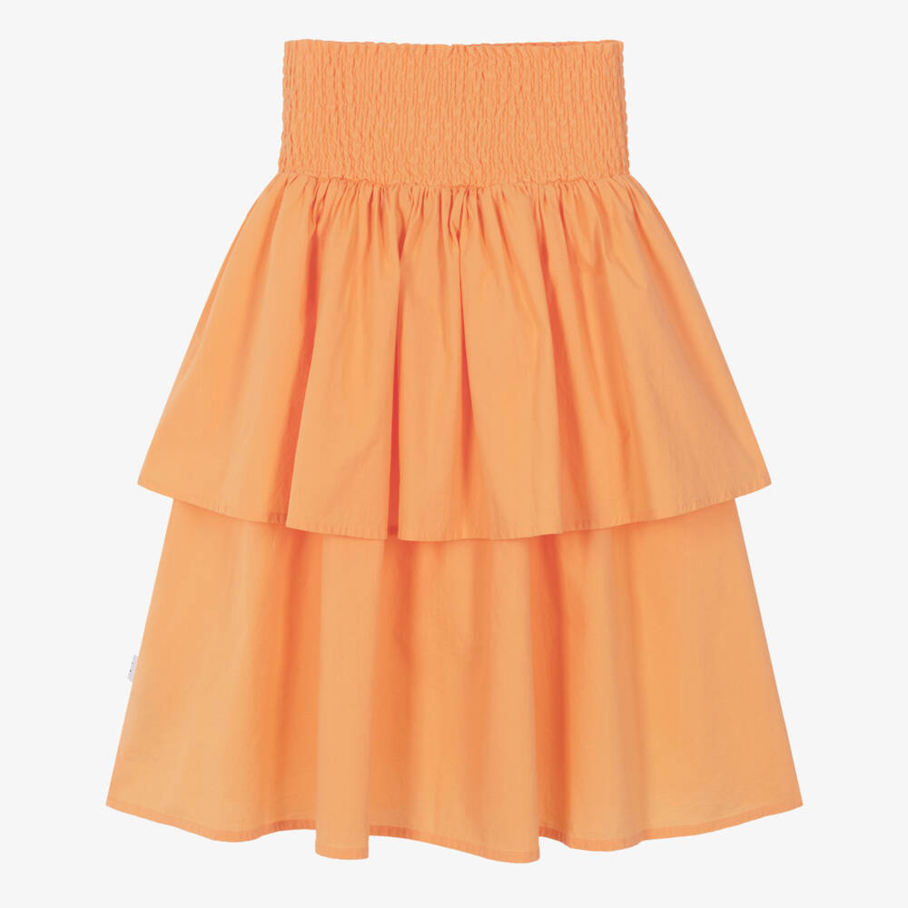 Molo-Girls Orange Tiered Cotton Skirt | Childrensalon