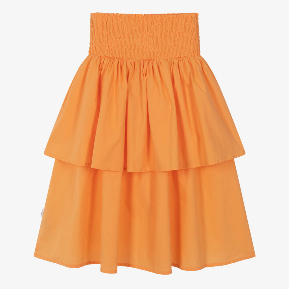 Molo-Girls Orange Tiered Cotton Skirt | Childrensalon