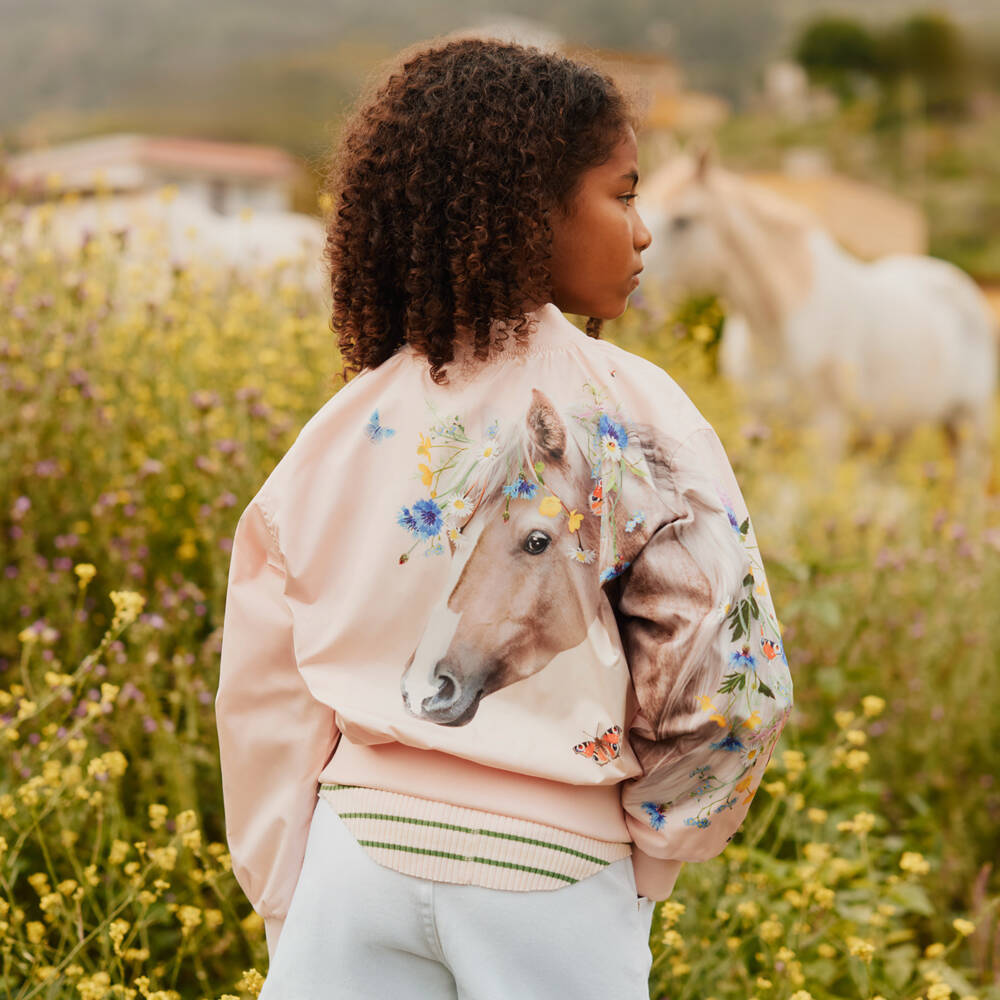 Molo-جاكيت بطبعة حصان لون زهري فاتح للبنات | Childrensalon