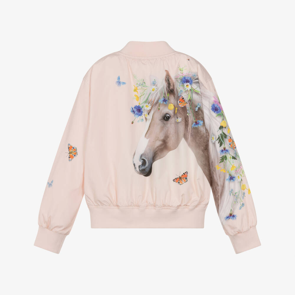 Molo-Girls Pale Pink Blouson Jacket with Horse Print | Childrensalon