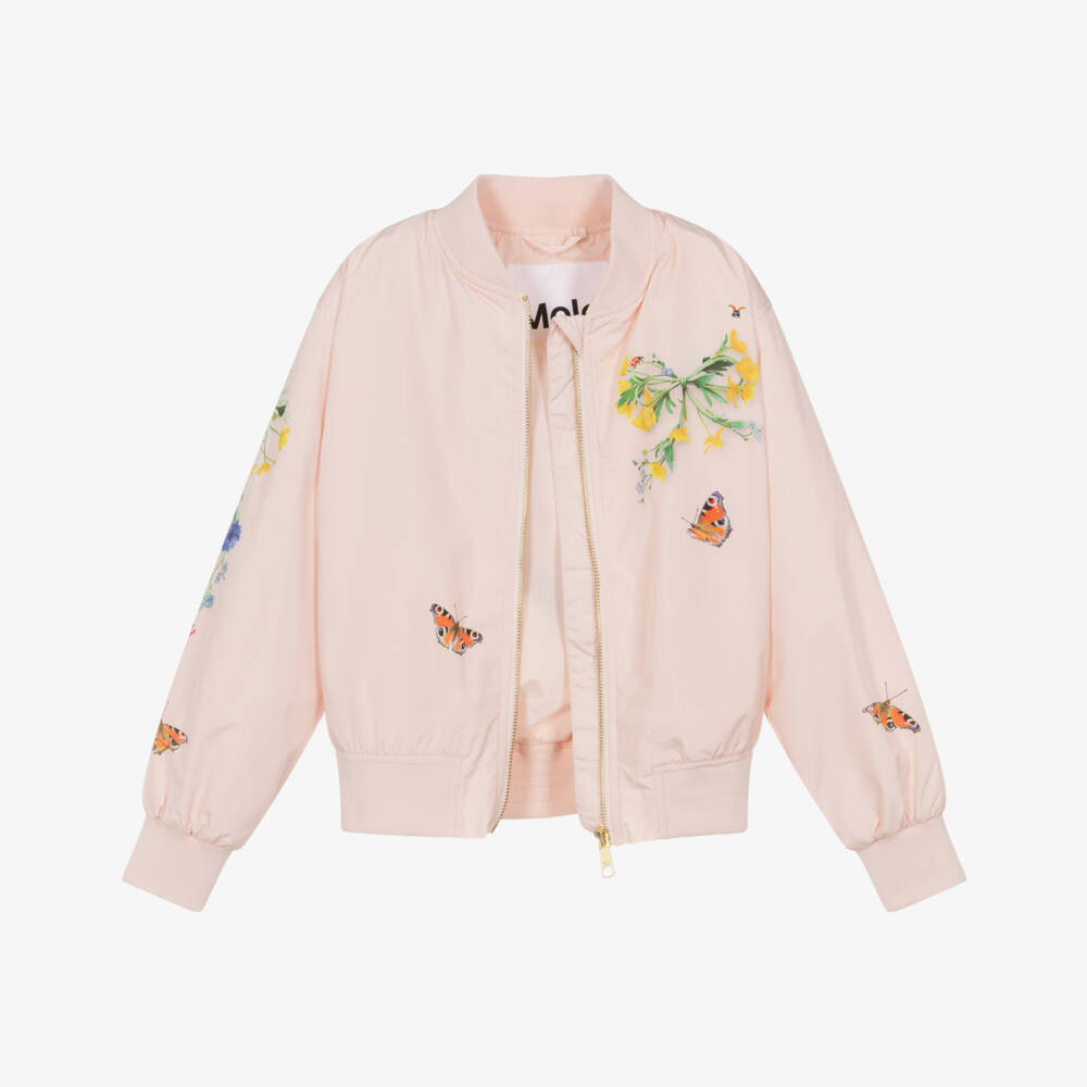 Molo-Girls Pale Pink Blouson Jacket with Horse Print | Childrensalon