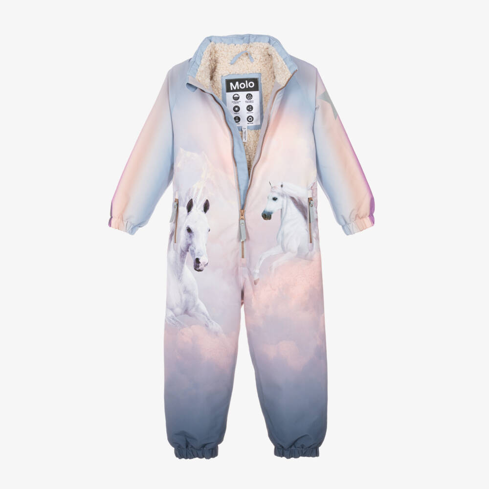 Molo-Girls Pale Pink & Blue Pegasus Snowsuit | Childrensalon