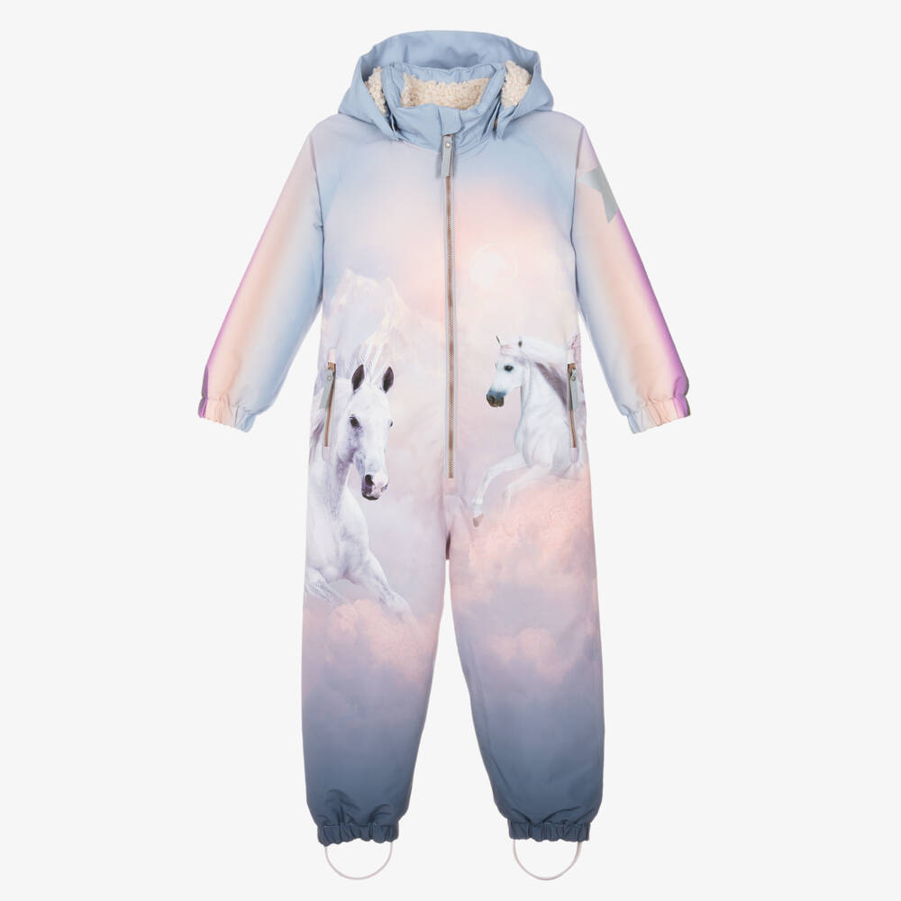 Molo-Girls Pale Pink & Blue Pegasus Snowsuit | Childrensalon