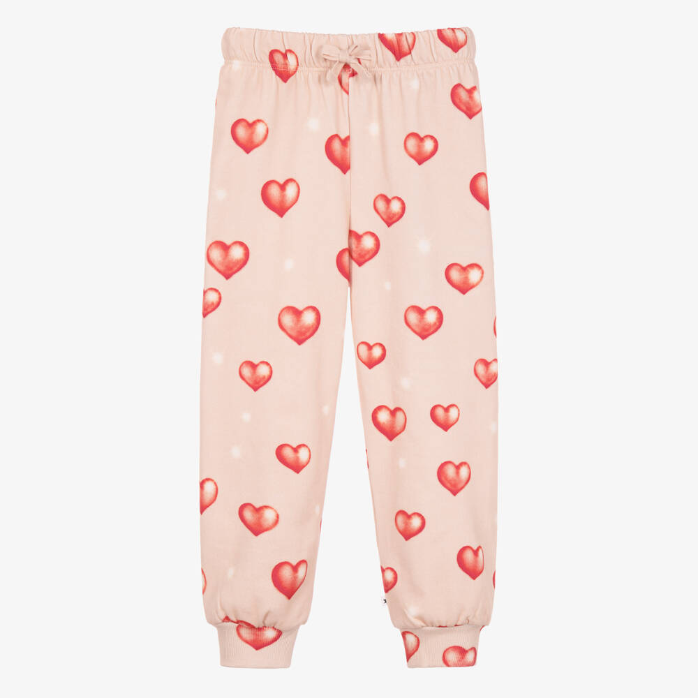 Molo-Girls Pale Pink Cotton Joggers with Heart Print | Childrensalon