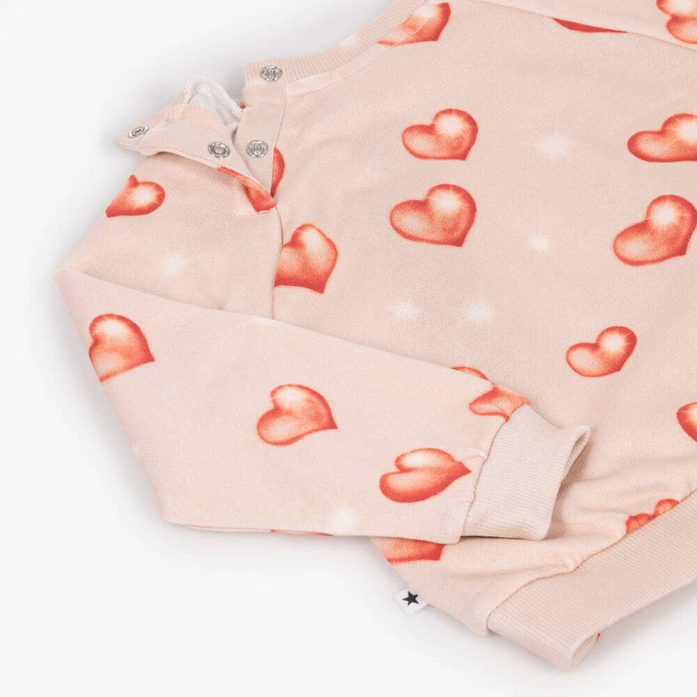 Molo-Girls Pale Pink Cotton Sweatshirt with Heart Print | Childrensalon