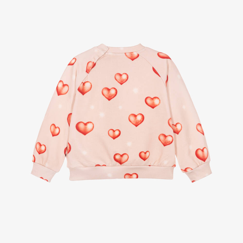 Molo-Girls Pale Pink Cotton Sweatshirt with Heart Print | Childrensalon