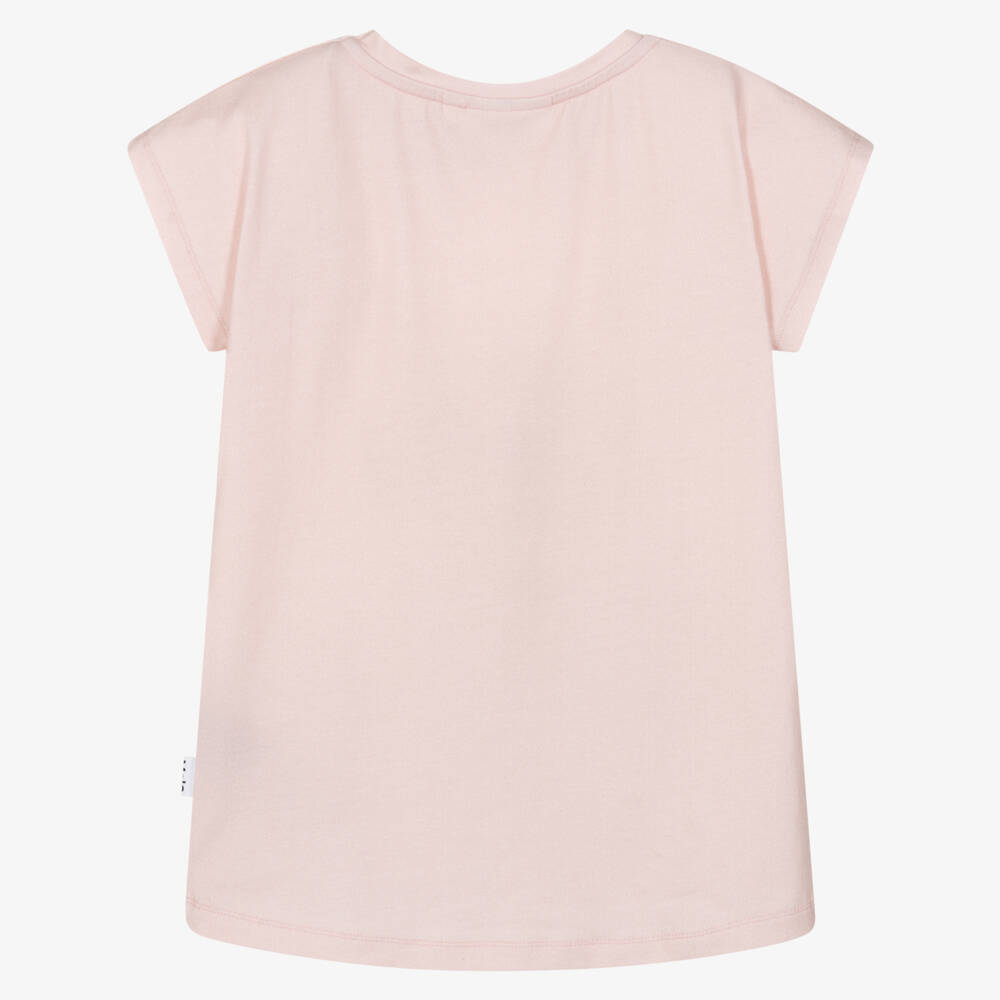 Molo-Girls Pale Pink Cotton T-Shirt with Animal Graphic Print | Childrensalon