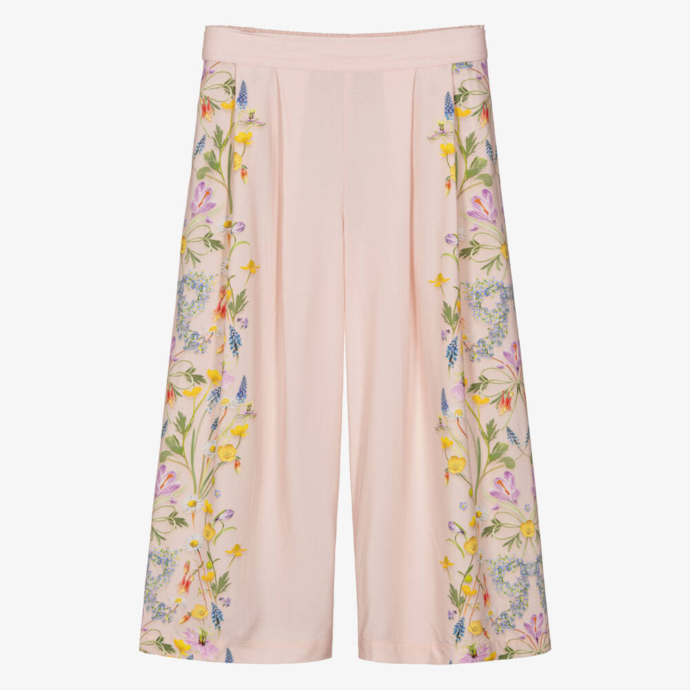 Molo-Girls Pale Pink Floral Print Wide-Leg Trousers | Childrensalon