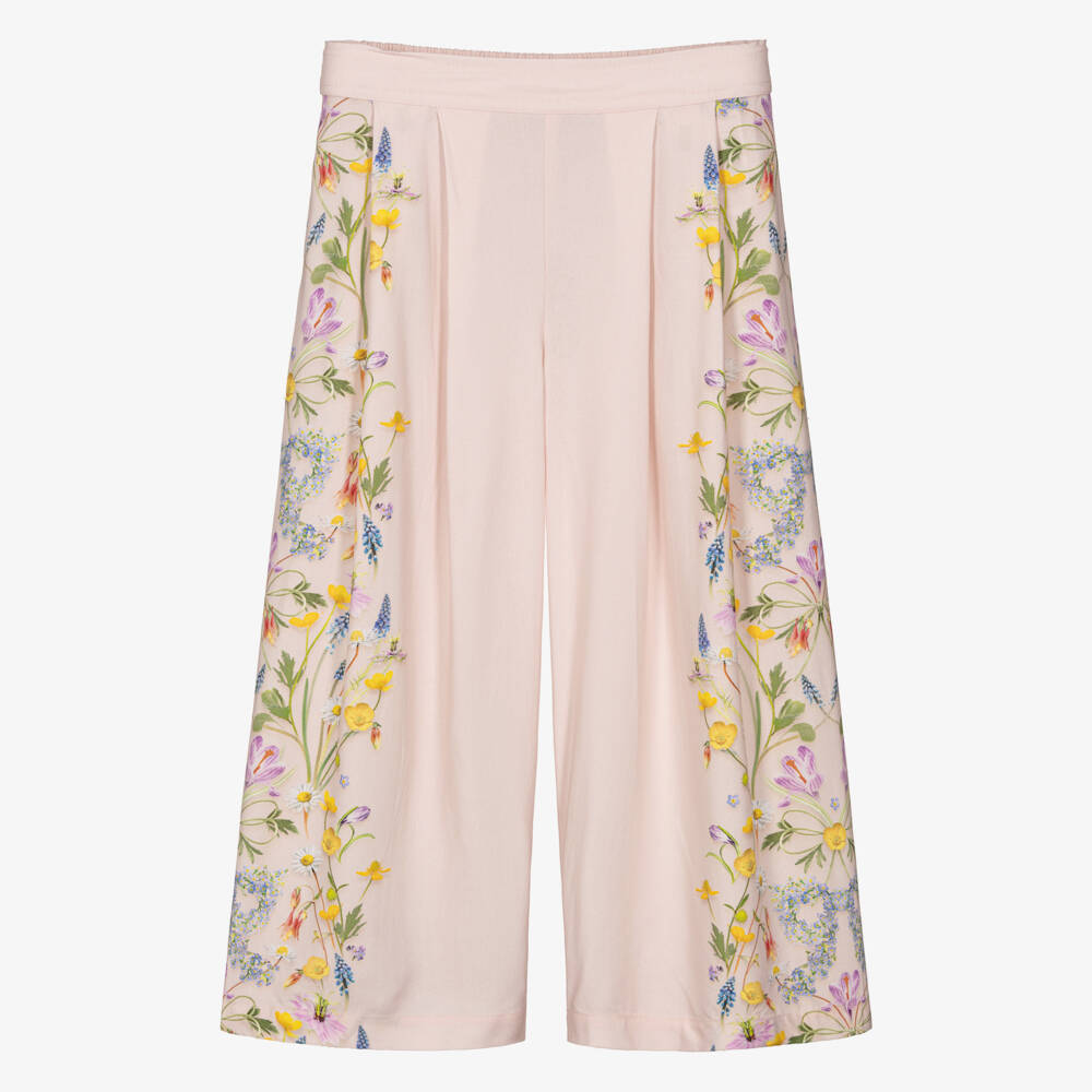 Molo-Girls Pale Pink Floral Print Wide-Leg Trousers | Childrensalon