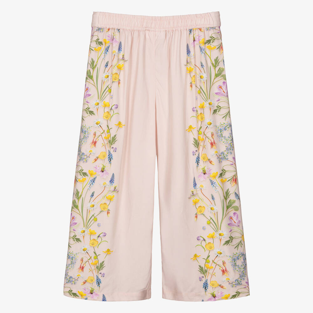 Molo-Girls Pale Pink Floral Print Wide-Leg Trousers | Childrensalon