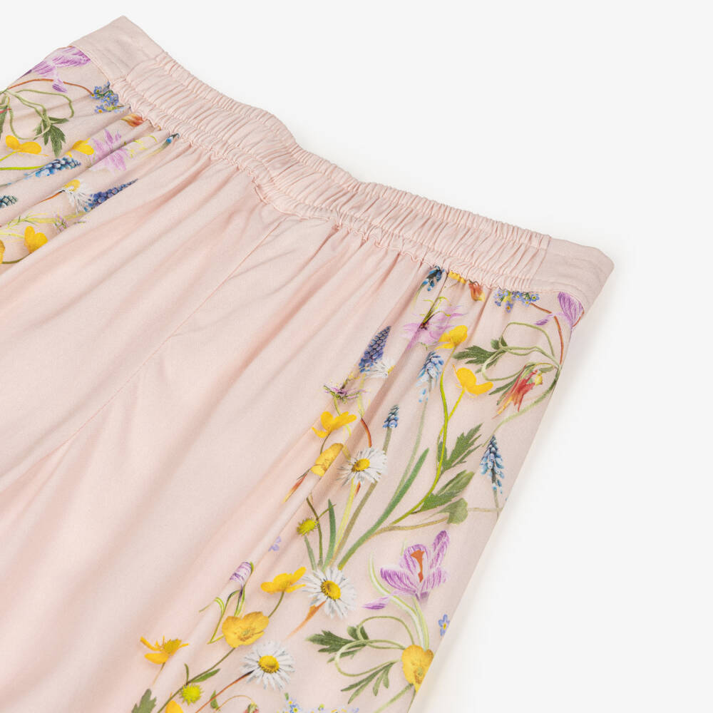 Molo-Girls Pale Pink Floral Print Wide-Leg Trousers | Childrensalon