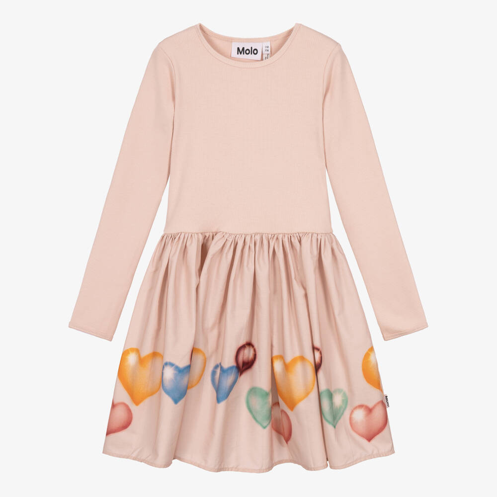 Molo-Girls Pale Pink Heart Print Dress | Childrensalon