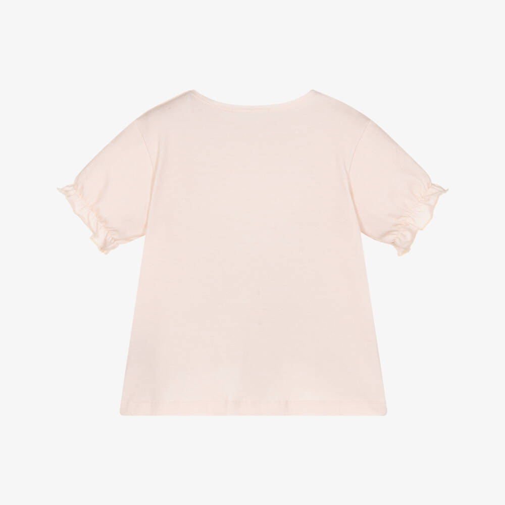 Molo-Girls Pale Pink Organic Cotton Butterfly T-Shirt | Childrensalon