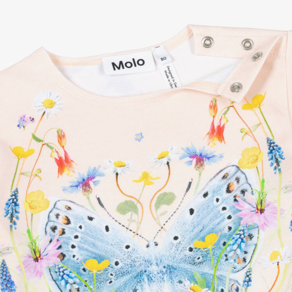 Molo-Girls Pale Pink Organic Cotton Butterfly T-Shirt | Childrensalon