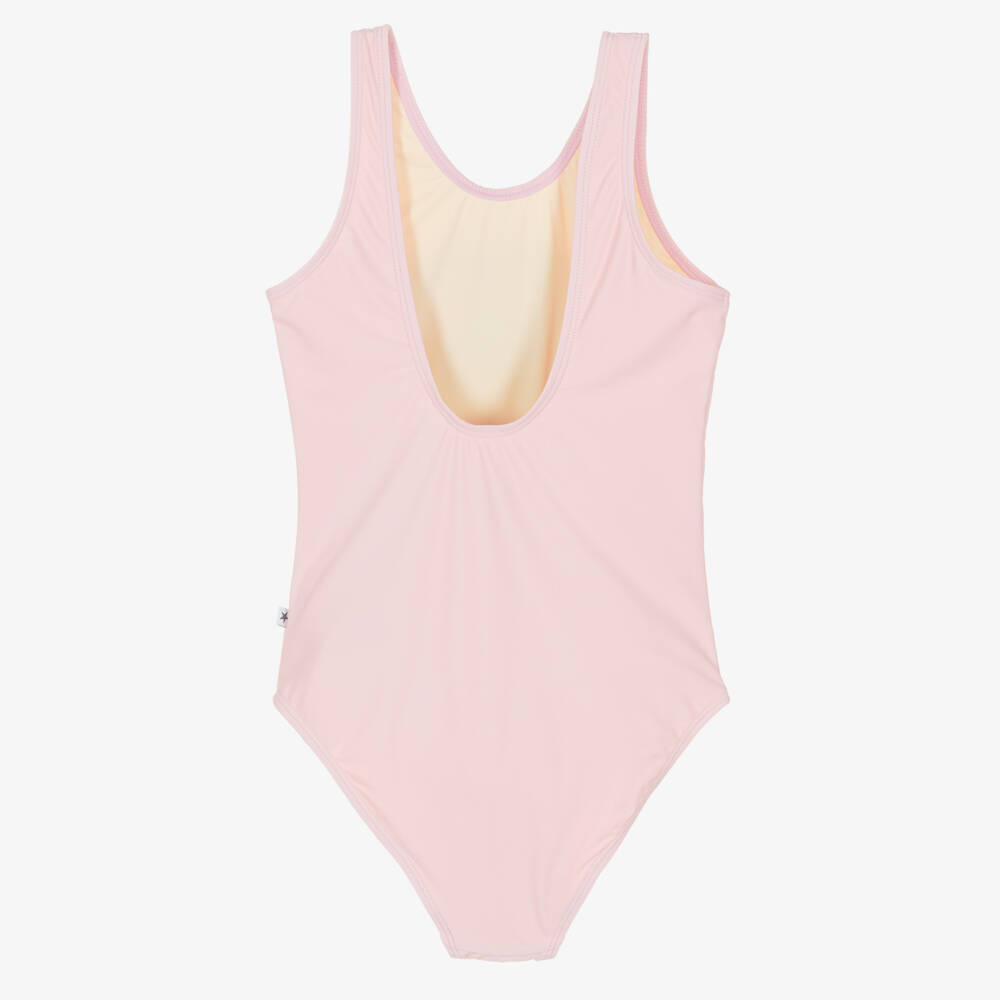 Molo-Girls Pale Pink Sequinned Smiling Lemon Swimsuit (UPF50+) | Childrensalon
