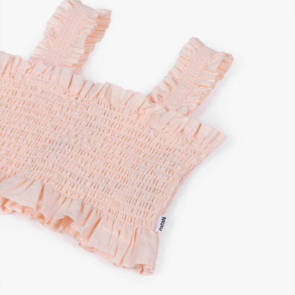 Molo-Girls Pale Pink Shirred Cotton Sleeveless Top | Childrensalon