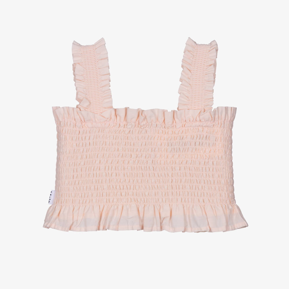 Molo-Girls Pale Pink Shirred Cotton Sleeveless Top | Childrensalon